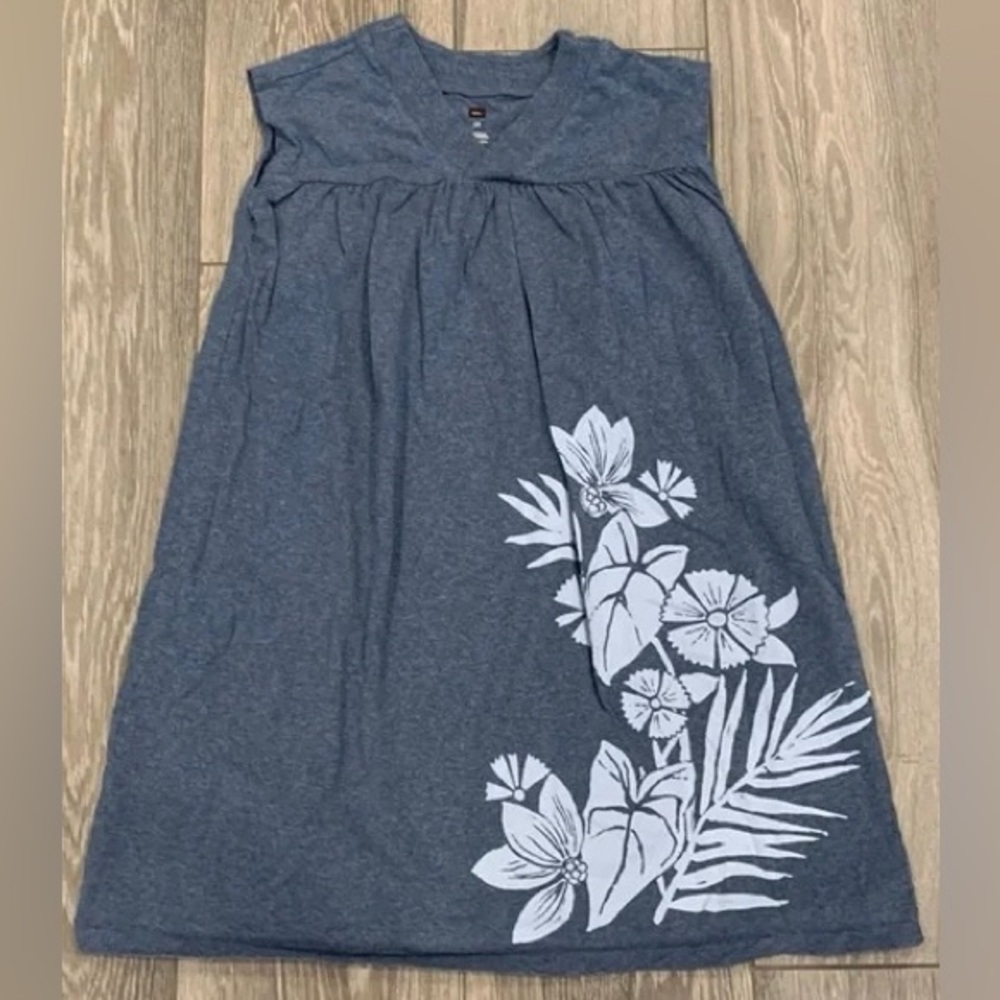 Tea Collection Blue Tropical Flower Print Trapeze Dress size 3